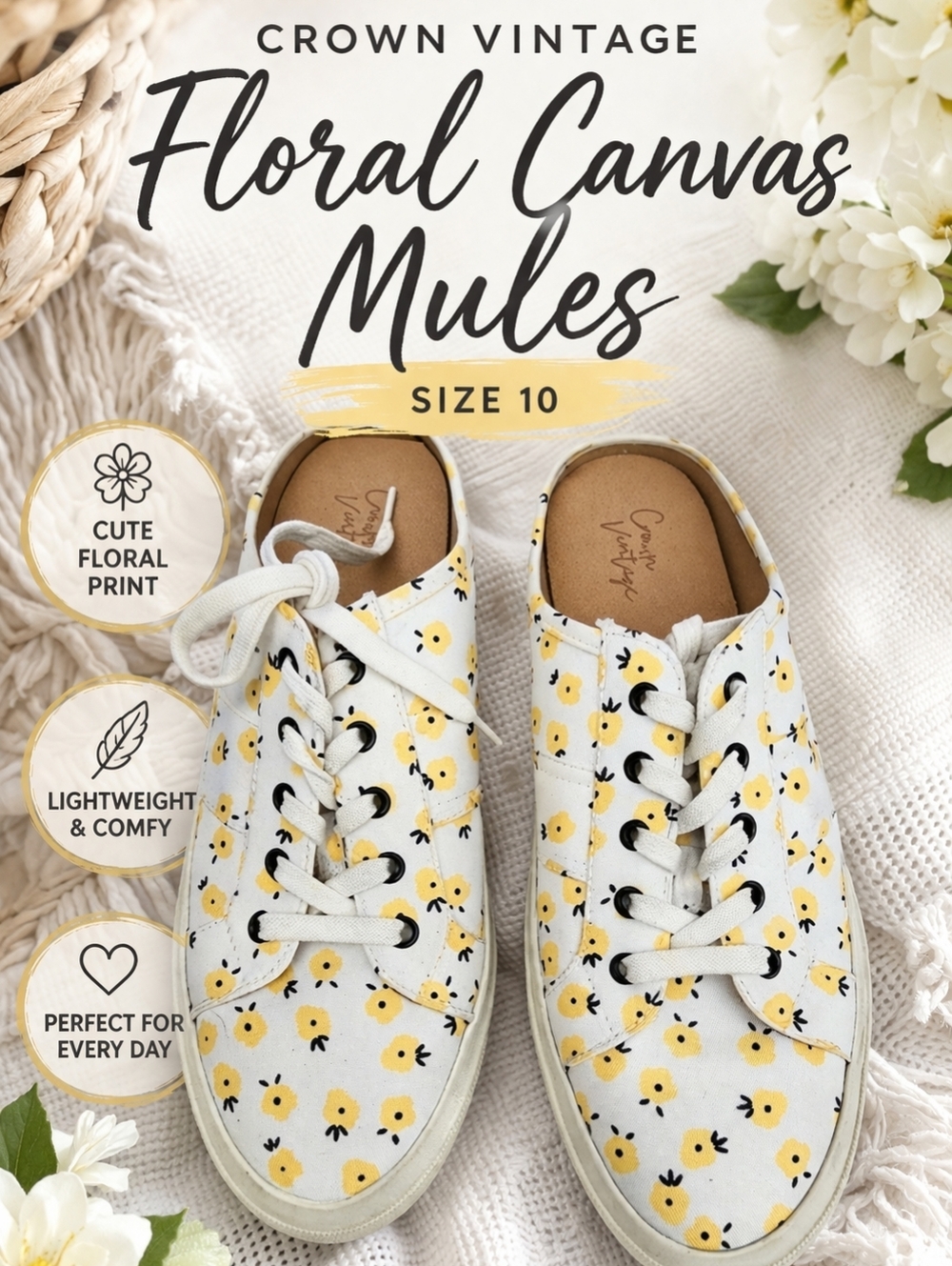 Crown Vintage Floral Canvas mules 10‎